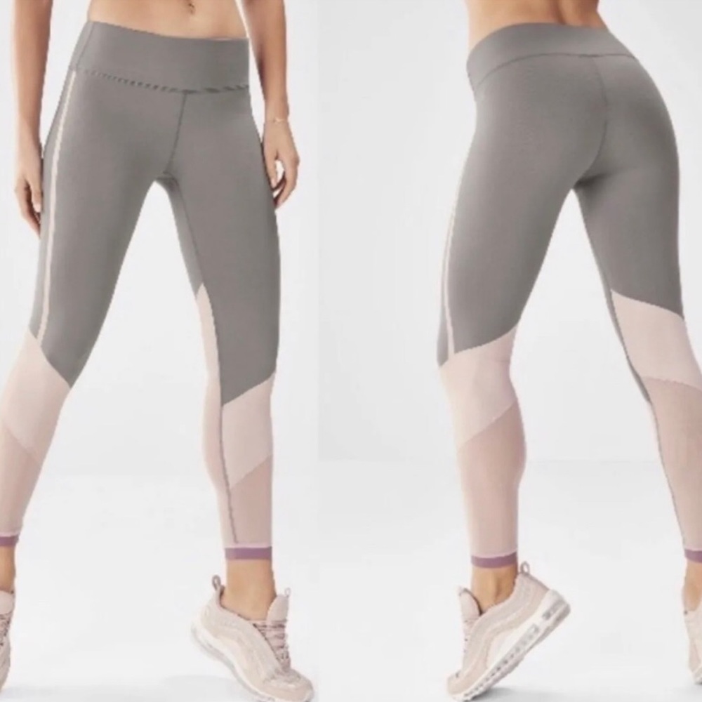 Fabletics Mid-Rise Mesh Powerhold Legging in Clay/Dusty Rose/Rouge